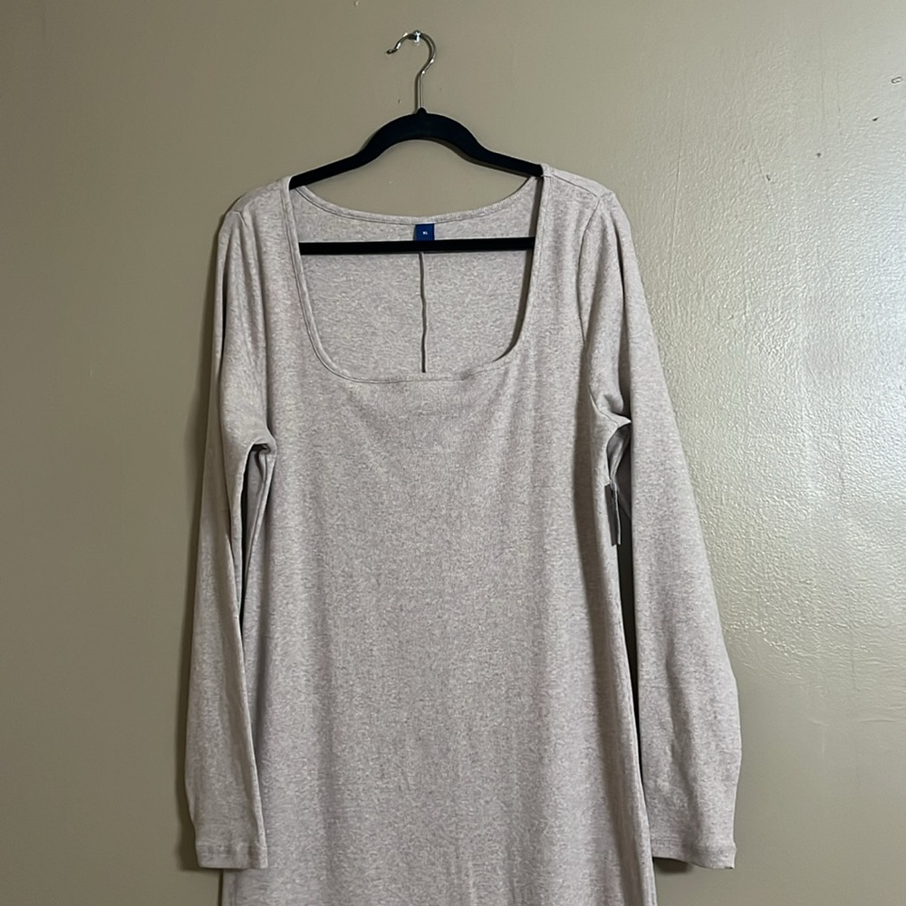 Old Navy Dress SzXL Fitted Rib Knit Maxi Oatmeal Color Long Feminine Casual - Picture 4 of 8